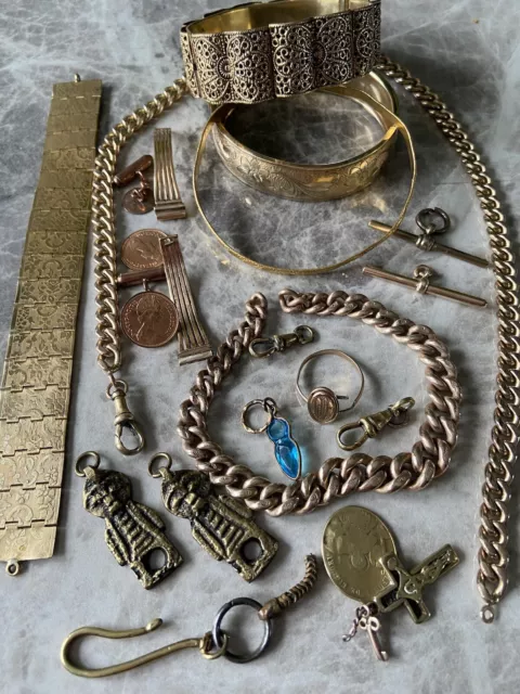 Rolled Gold , Brass, GP For Spares  Repairs Unusual Bits Pocket Watch Chain Tbar