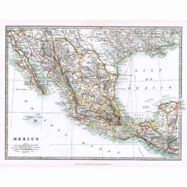 Antique Map 1914 - Mexico by W & AK Johnston