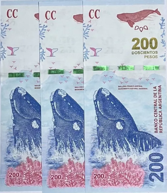 Argentina 200 Pesos ND 2016 P 364 Mixed Suffix UNC LOT 3 PCS