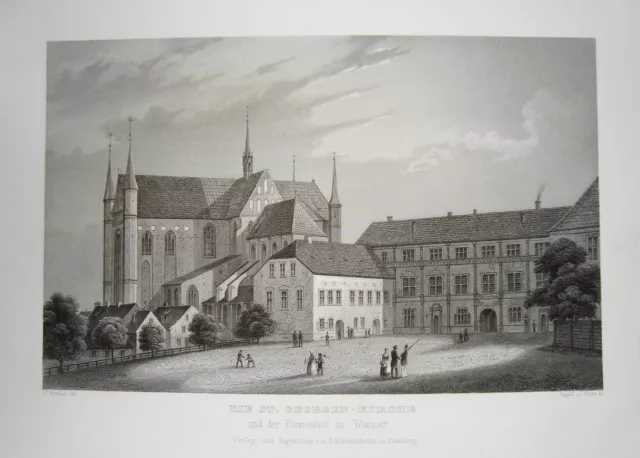 Wismar Fürstenhof Kirche  Meckenburg - Vorpommern sehr seltener  Stahlstich 1845