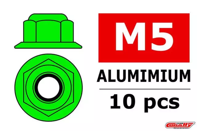 Dado esagonale in alluminio Team Corally M5 Autosicurante Verde 10 pz/C