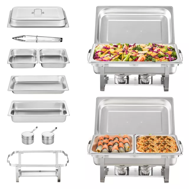 VEVOR Lot de 2 Chauffe-Plat Buffet Chauffant à Combustible 2 Bacs de 7,5 L Inox