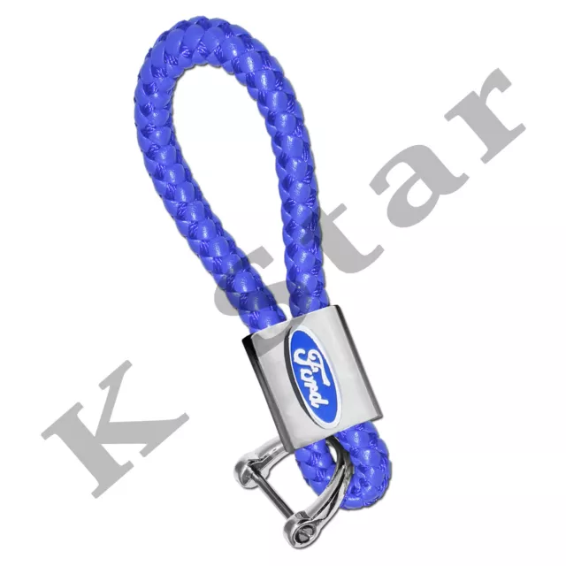 F O R D Braided Blue Pu Leather Metal Keyring Keychain Key Fob Car Key