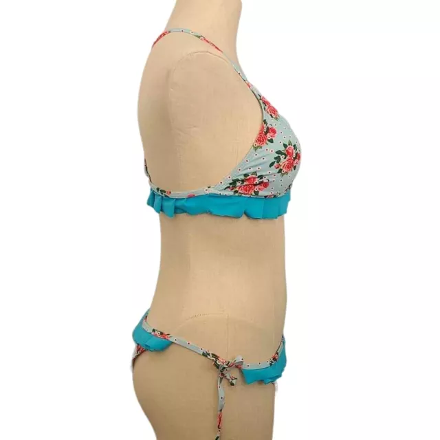 NWT Small Triangle Ruffle Two Piece Bikini in baby blue floral 3