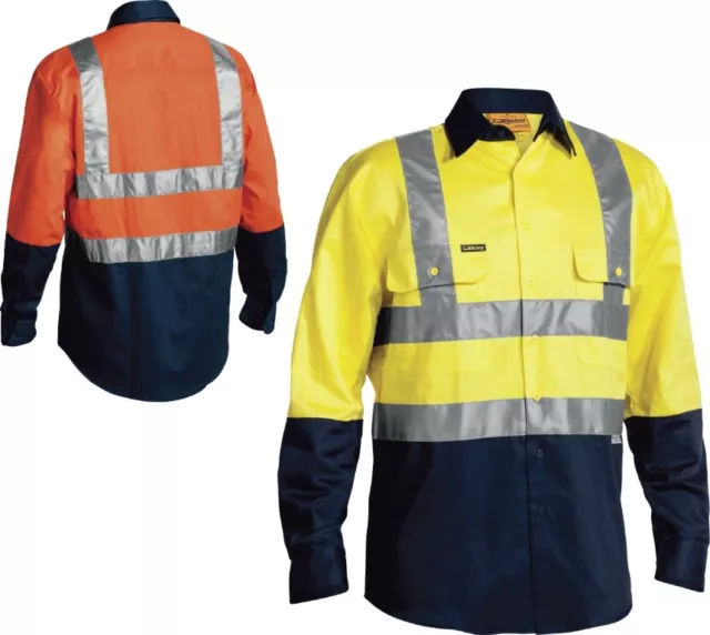 Bisley Workwear 2 Tone Hi Vis Drill Shirt 3M REFLECTIVE TAPE Long Sleeve BS6267T