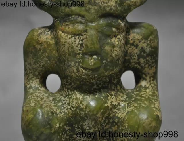 9" Collect Chinese Hongshan Culture Old Jade Man face Beast people statue 3