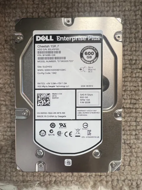 Dell Enterprise HARD DRIVE 600GB 15K 3.5" 6G SAS 0VX8J 02R3X PS6100 PS6100XV