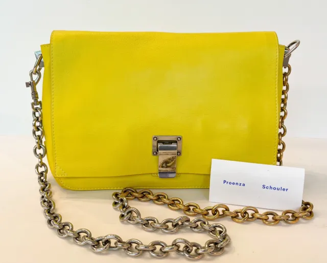 PROENZA SCHOULER Yellow Leather Chain Strap Small PS Courier Convertible Bag