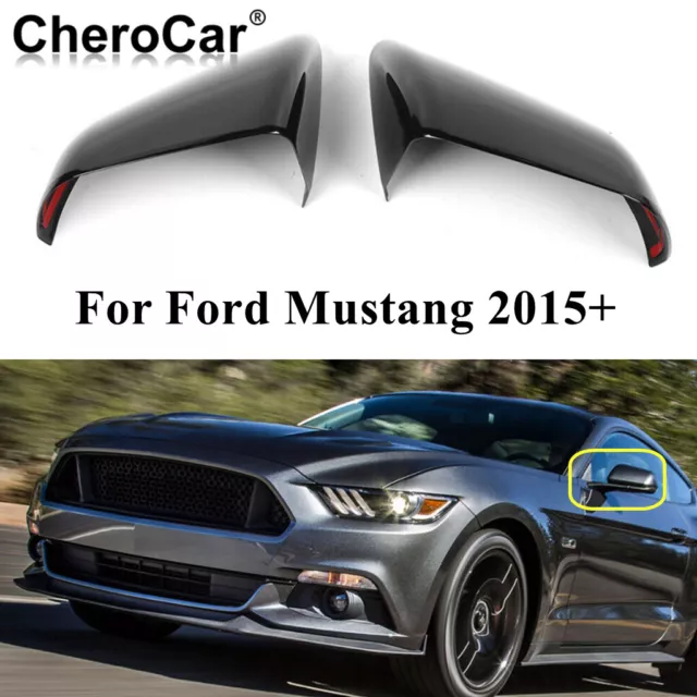 2X Side Rearview Mirrors Shell Cover Trim Caps Kit For Ford Mustang 2015+ Black