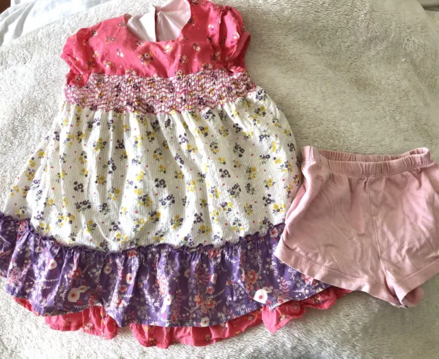 Pacchetto abito estivo romantico romantico M&S per bambine 6-9 mesi e pantaloncini rosa