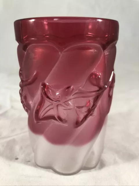 Antique Victorian 19th Century Northwood Royal Ivy Cranberry Satin Glass Tumbler