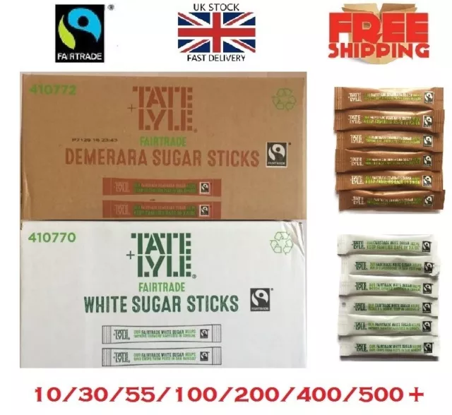 Sugar Individual Sticks Sachets White and Brown Demerara Granulated Fairtrade UK