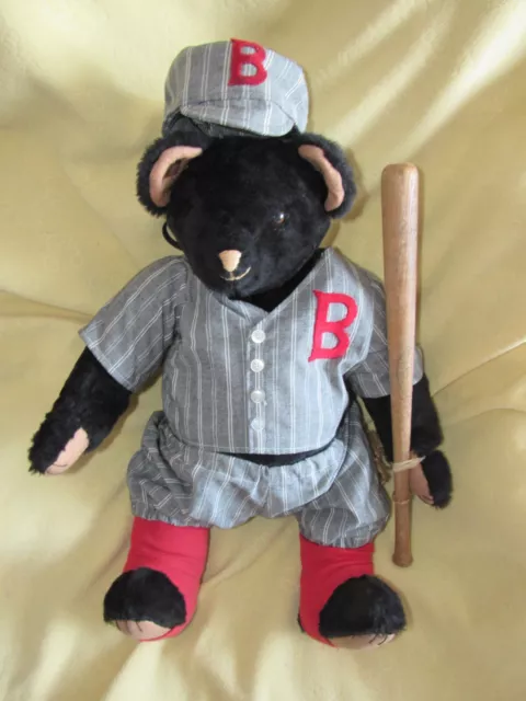 Vintage Black Teddy Bear Rare Baseball Bat Red Socks Uniform B Church Artist 21"