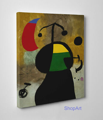 Joan Mirò Woman Before an Eclipse Stampa su Tela Canvas Vernice Pennellate