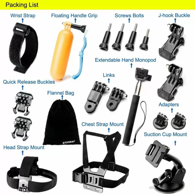 Zookki Accessories Kit for GoPro Hero 5 4 3+ 3 2 1 SJ4000 SJ5000 Camera Black... 2