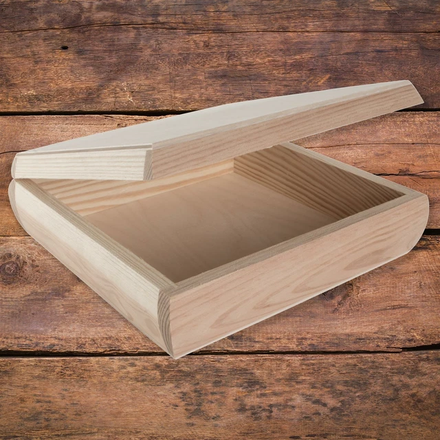 Square Wooden Box 20x20x6 cm / Rounded Corners Keepsake Memory Storage Craft