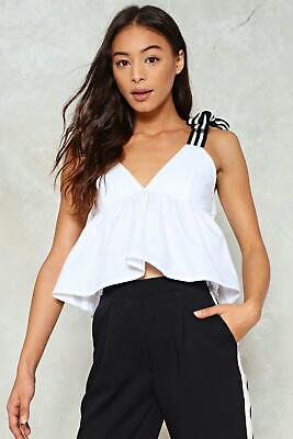 Nasty Gal Tie Your Luck Ruffle Crop Top White UK Size 14 TD094 FF 18