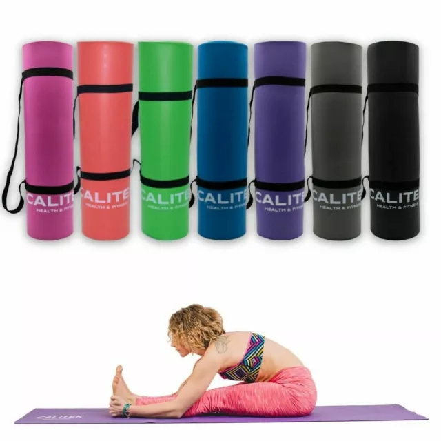 Calitek Yoga and Pilates Exercise Gym Mat, 10mm NBR Foam with Carry Strap