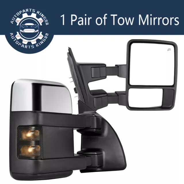 Chrome Power Heated Tow Mirrors for 99-07 Ford F250-F550 Super Duty Turn Signal