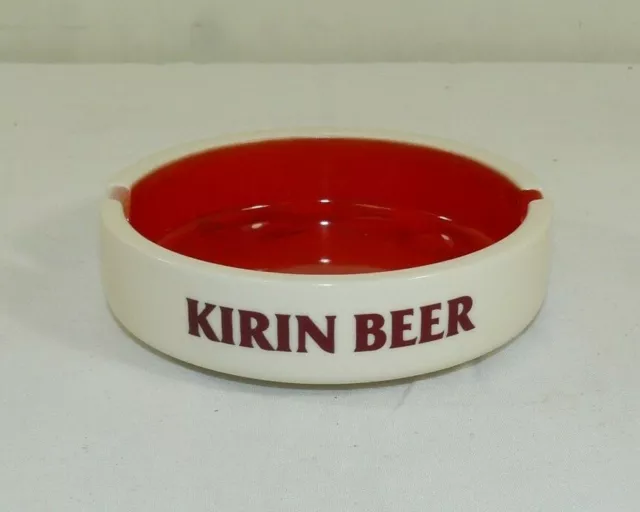 Vintage Kirin Beer Ceramic Advertising Ashtray Red & White Sakura Made In Japan