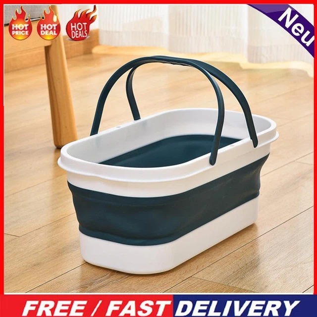 Car Wash Bucket with Wheel Collapsible Bucket for Fishing Camping (Blue)
