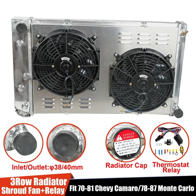 thumbnail image 2 of 3-Row Aluminum Radiator W/ Shroud & Fan For Chevy Camaro 1970-81 & Monte Carlo 1978-87 G-Body 2 of 4