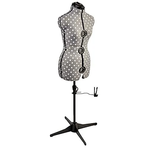 Sewing Online Adjustable Dressmakers Dummy, in Grey Polka Dot with Hem Marker,