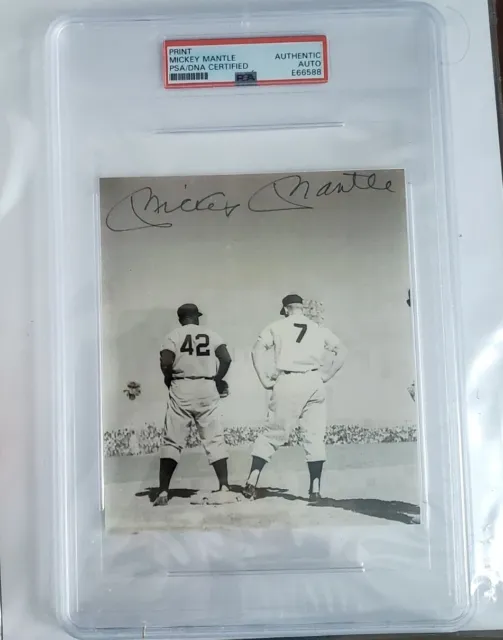 Mickey Mantle Signed Autograph Print With Jackie Robinson PSA Authenticated RARE