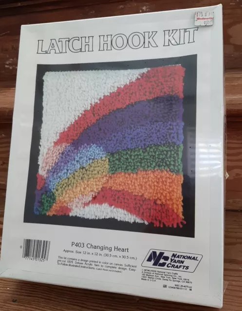 1985 Hook Rug Kit Rainbow Changing Heart  National Yarn Crafts P403
