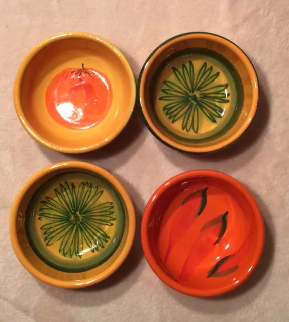 Hand Painted Italian Pottery Dipping Bowls  Lot Of 4  Use For Olives, Oils