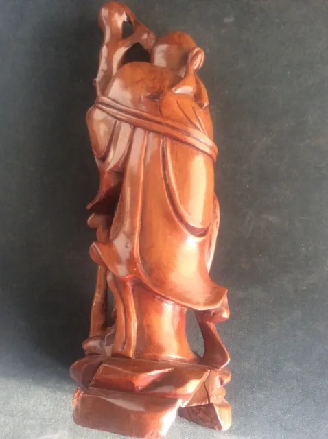 Superb Vintage Chinese Handcarved Wooden Statue Figure Immortal God Shou Lao 8” 3