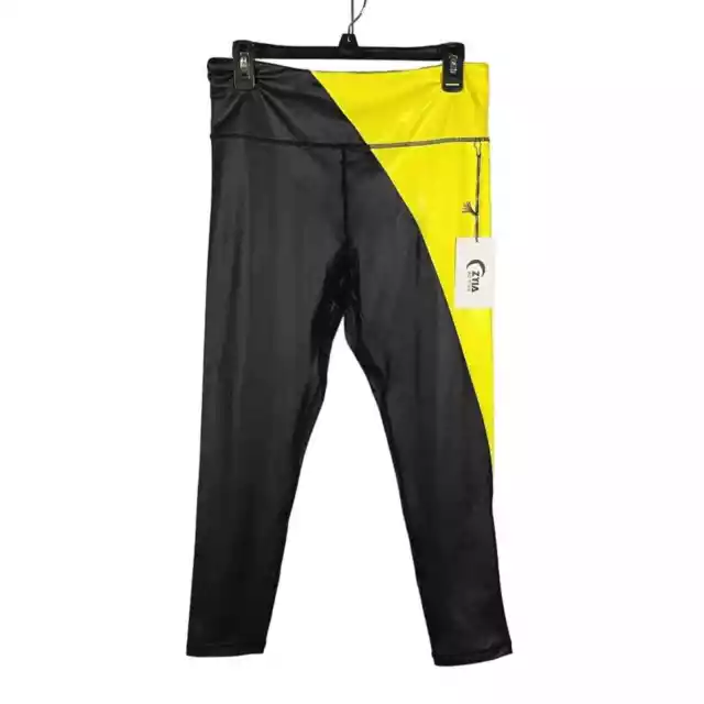Zyia Hi-Rise Light N Tight Leggings Womens Size 4 Neon Yellow Metallic  Pockets