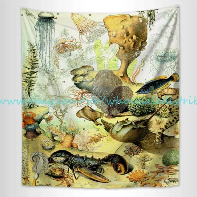 wall cloth Adolphe Millot ocean sea life vintage French art wall tapestry