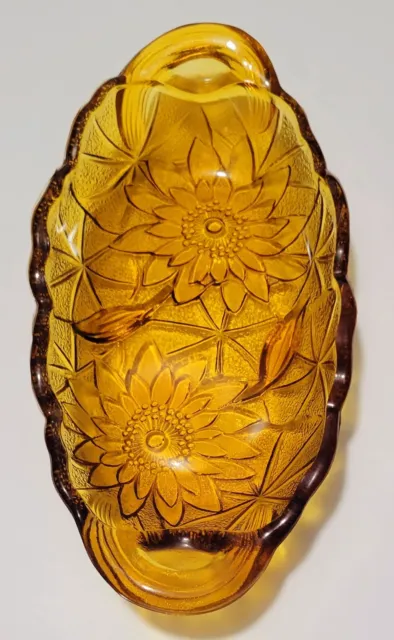 Vintage Indiana Glass Amber Carnival Lily Pons Oval Pickle Relish Dish