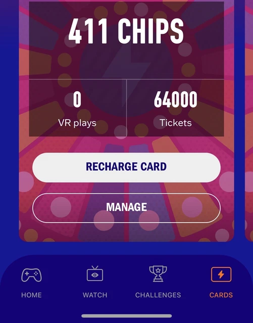Dave and Busters Power Card with 64,000 tickets, 400 Chips