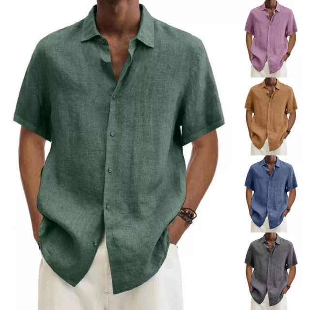 T-shirt uomo maniche corte baggy top casual sciolto estate button shirt camicetta ~ C8