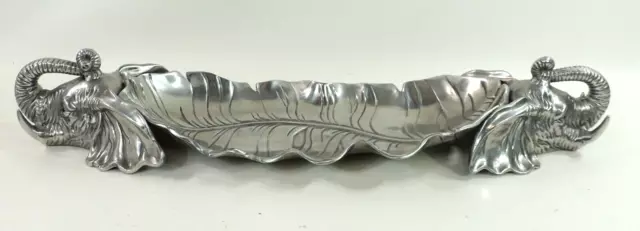 Arthur Court Casted Aluminum Double Elephant Head Leaf Tray 23"