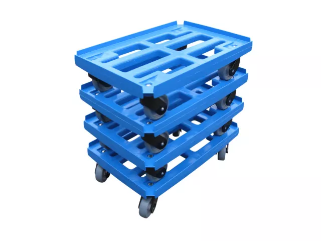 4er Pack Transportroller 600x400 Kistenroller (WTR2)  blau - 4xLR Gummi 100mm