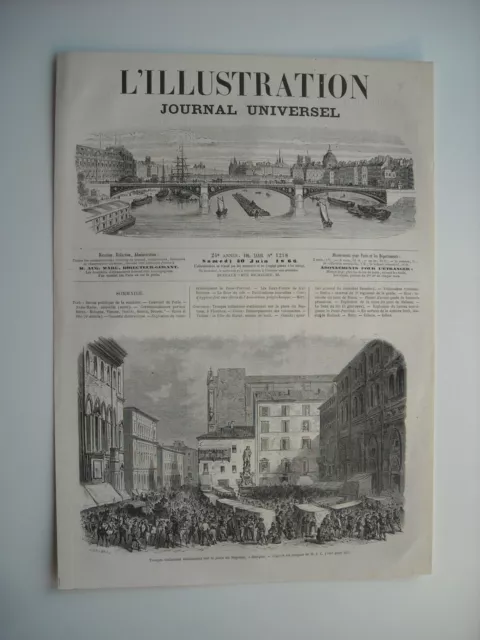 Gravure 1866. Troupes Italiennes Stationnant Sur La Place Du Neptune, A Bologne.