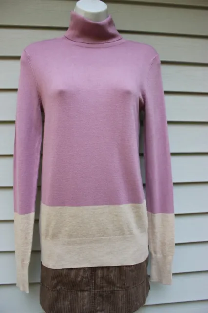 NWT Ann Taylor Orchid/Beige Color Block Turtleneck Sweater S