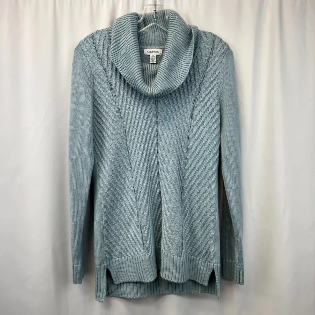 Calvin Klein Womens Light Blue Long Sleeve Cowl Neck Pullover Sweater Size Small