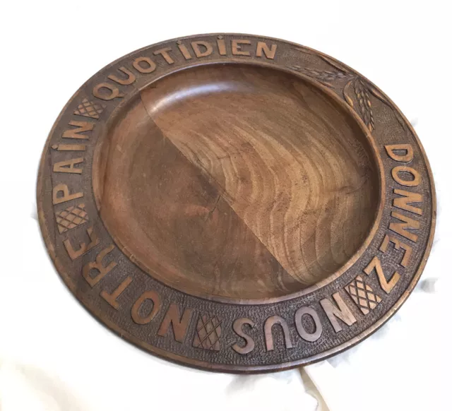 French Wood Plate 12” Hand Carved Prayer Give Us This Day Our  Daily Bread