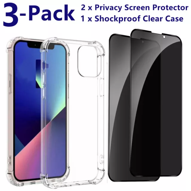 Privacy Tempered Glass Screen Protector & Shockproof Clear Case Cover For iPhone