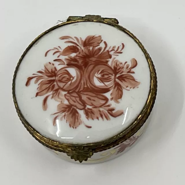 French Limoges Porcelain Hinged Trinket Box Hand Painted Flowers