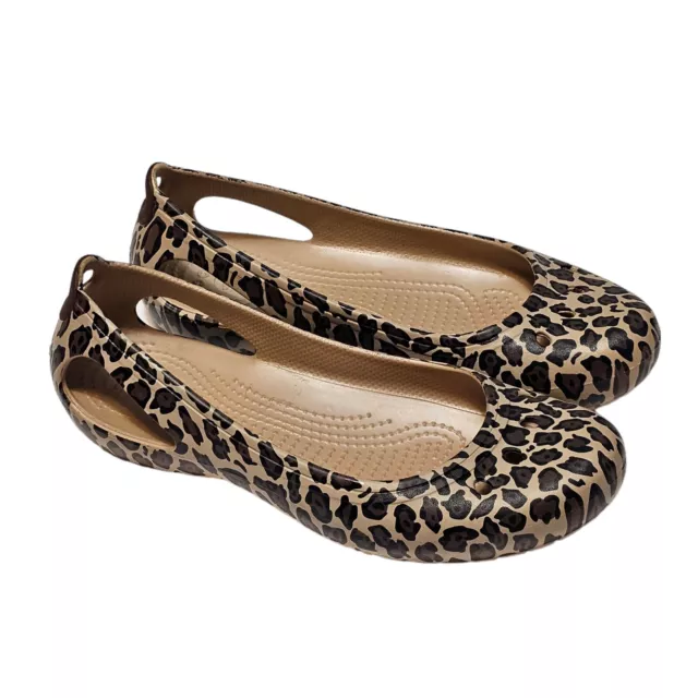 Crocs Kadee Women Cheetah Leopard Animal Print Ballet Shoes Comfort Casual Sz 8