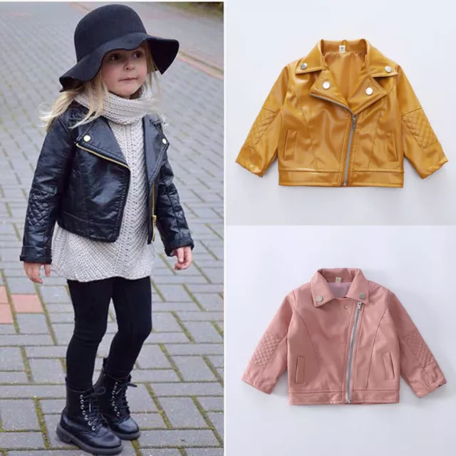 Winter Toddler Kids Baby Girls Boys Outwear PU Leather Coat Short Jacket Clothes