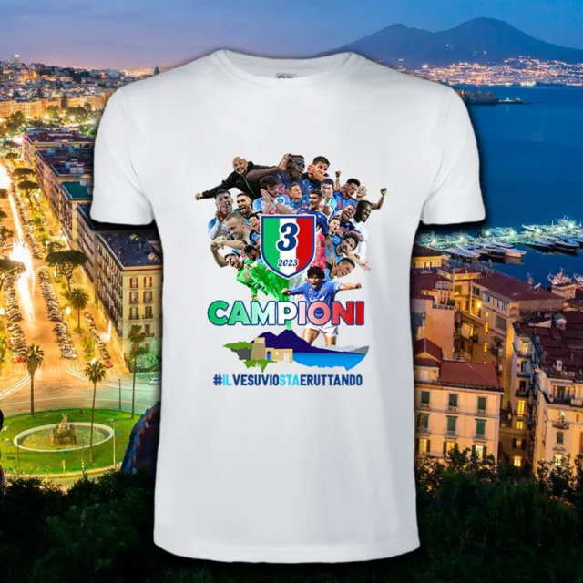 T-Shirt Maglia Napoli Campione D'italia 2023 Maglietta Vesuvio Scudetto Uomo