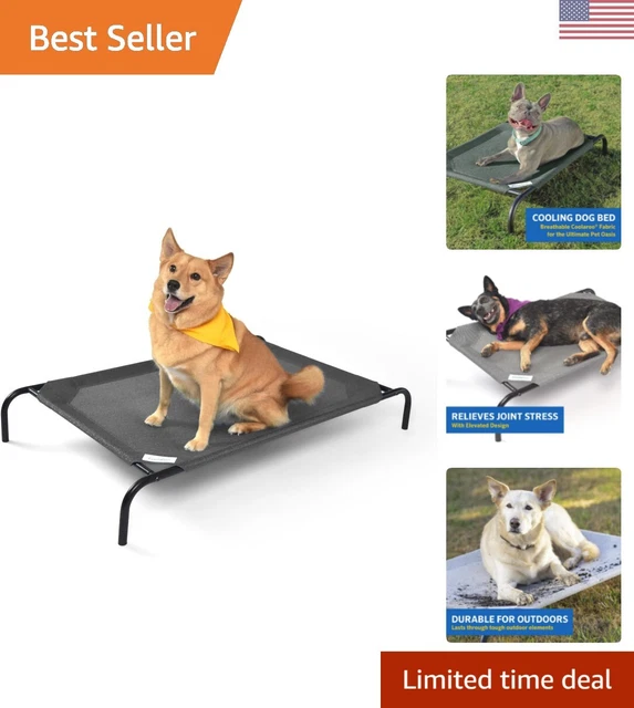 Original Elevated Cooling Dog Bed - Breathable - Washable - Large - Gunmetal