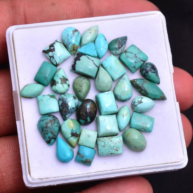 32 Pcs Natural Tibbet Turquoise Untreated 6mm-12mm Cabochon Loose Gemstones Lot