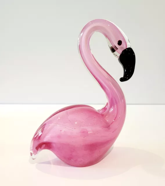 Hand Blown Glass Pink Flamingo Figurine Paper Weight Tropical Beach